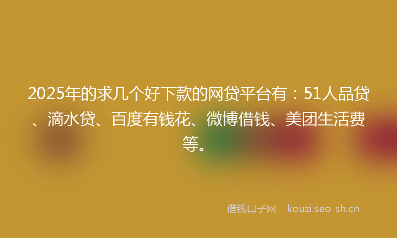 2025年的求几个好下款的网贷平台有：51人品贷、滴水贷、百度有钱花、微博借钱、美团生活费等。