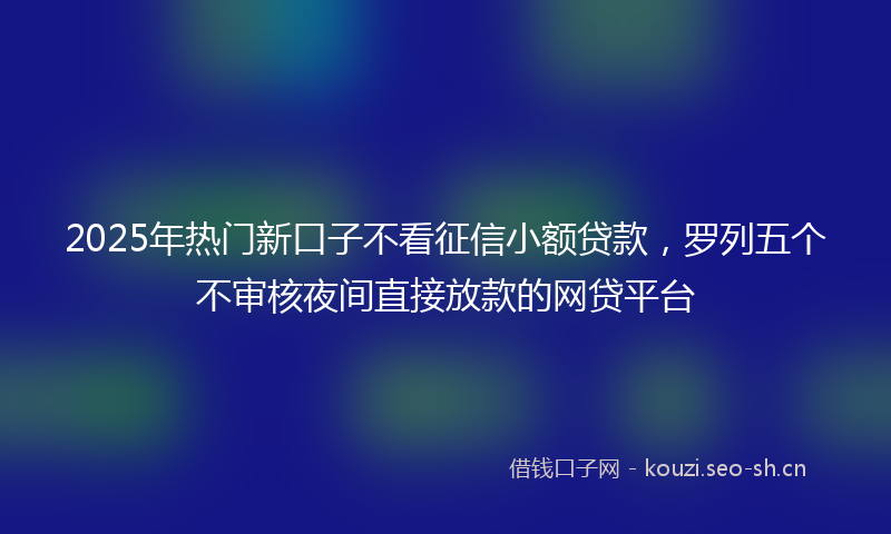 2025年热门新口子不看征信小额贷款，罗列五个不审核夜间直接放款的网贷平台