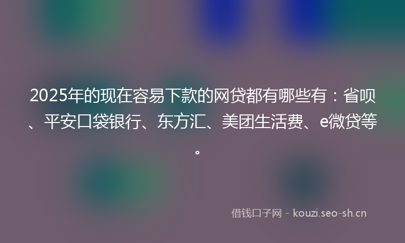 2025年的现在容易下款的网贷都有哪些有：省呗、平安口袋银行、东方汇、美团生活费、e微贷等。