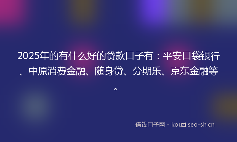 2025年的有什么好的贷款口子有：平安口袋银行、中原消费金融、随身贷、分期乐、京东金融等。