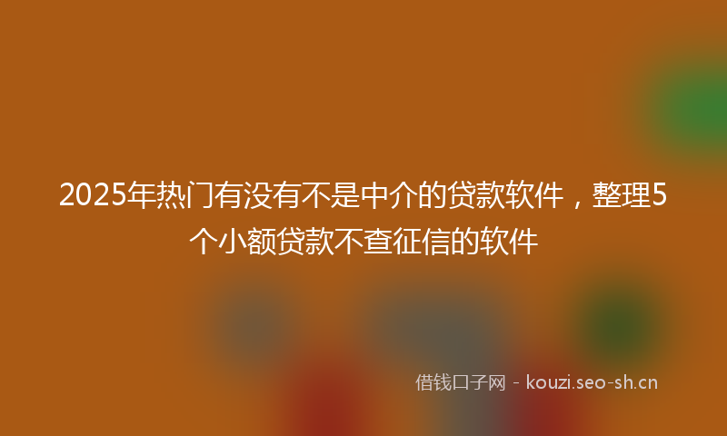 2025年热门有没有不是中介的贷款软件，整理5个小额贷款不查征信的软件
