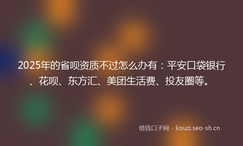 2025年的省呗资质不过怎么办有：平安口袋银行、花呗、东方汇、美团生活费、投友圈等。