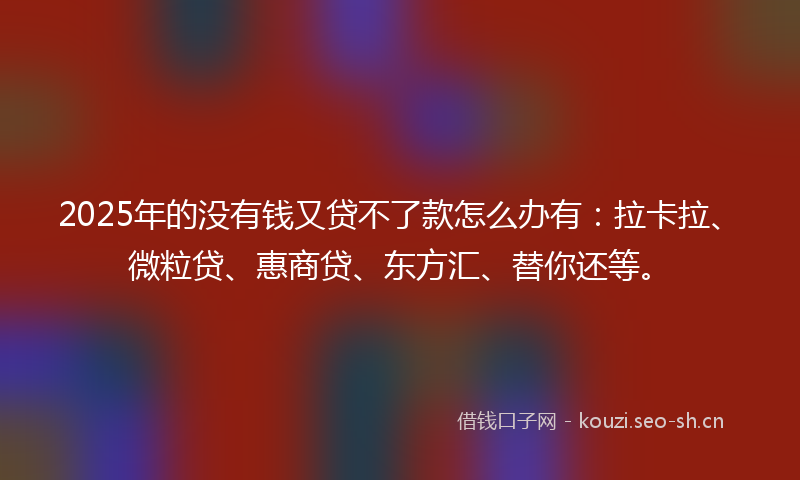 2025年的没有钱又贷不了款怎么办有：拉卡拉、微粒贷、惠商贷、东方汇、替你还等。