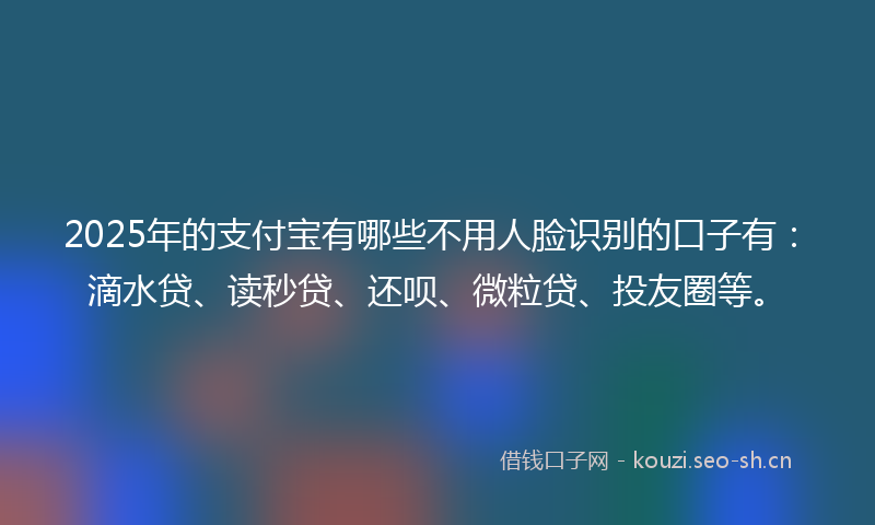 2025年的支付宝有哪些不用人脸识别的口子有：滴水贷、读秒贷、还呗、微粒贷、投友圈等。