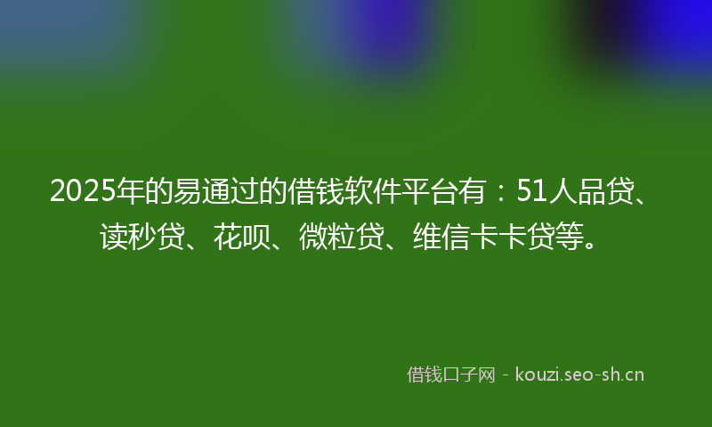 2025年的易通过的借钱软件平台有：51人品贷、读秒贷、花呗、微粒贷、维信卡卡贷等。