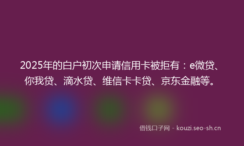 2025年的白户初次申请信用卡被拒有：e微贷、你我贷、滴水贷、维信卡卡贷、京东金融等。