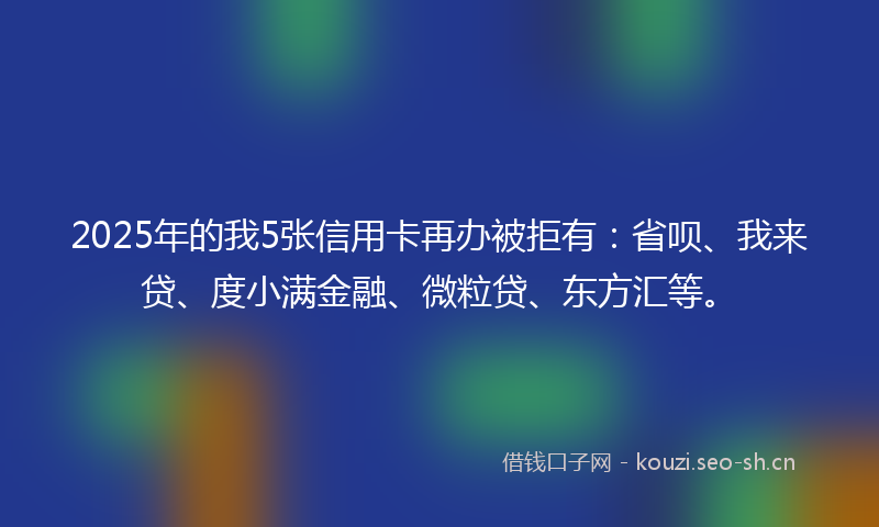 2025年的我5张信用卡再办被拒有：省呗、我来贷、度小满金融、微粒贷、东方汇等。