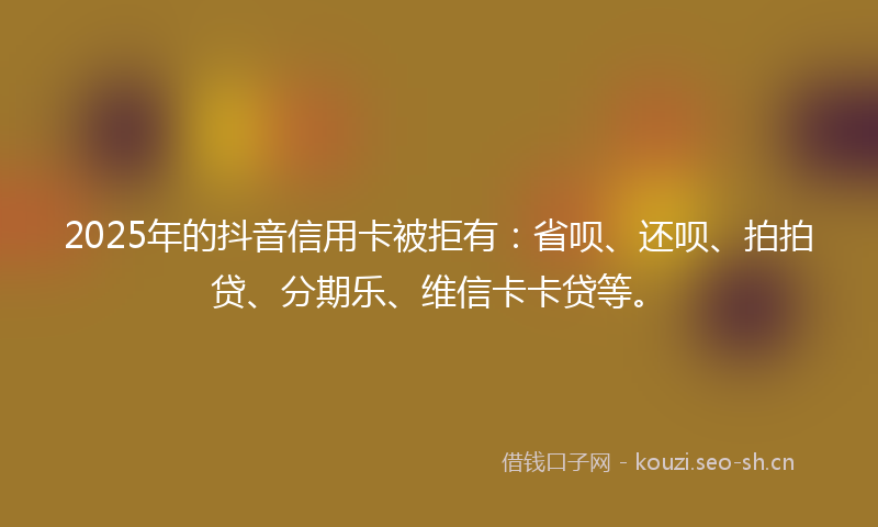 2025年的抖音信用卡被拒有：省呗、还呗、拍拍贷、分期乐、维信卡卡贷等。