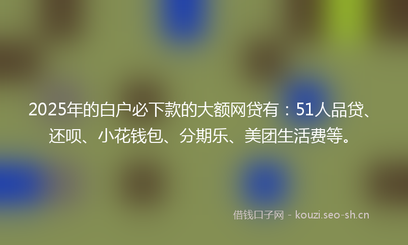 2025年的白户必下款的大额网贷有：51人品贷、还呗、小花钱包、分期乐、美团生活费等。