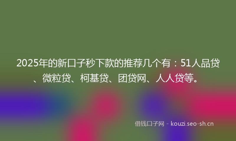 2025年的新口子秒下款的推荐几个有：51人品贷、微粒贷、柯基贷、团贷网、人人贷等。
