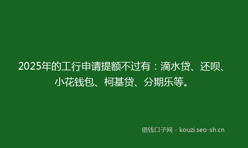 2025年的工行申请提额不过有：滴水贷、还呗、小花钱包、柯基贷、分期乐等。