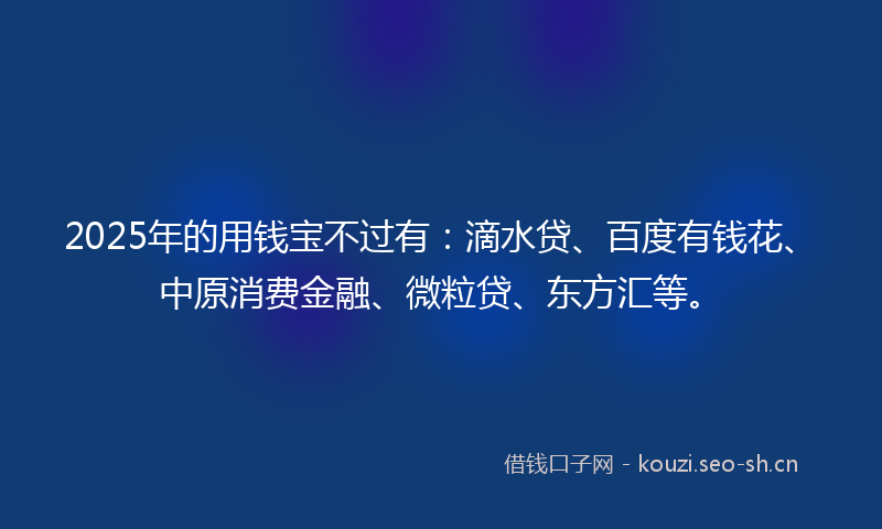 2025年的用钱宝不过有：滴水贷、百度有钱花、中原消费金融、微粒贷、东方汇等。