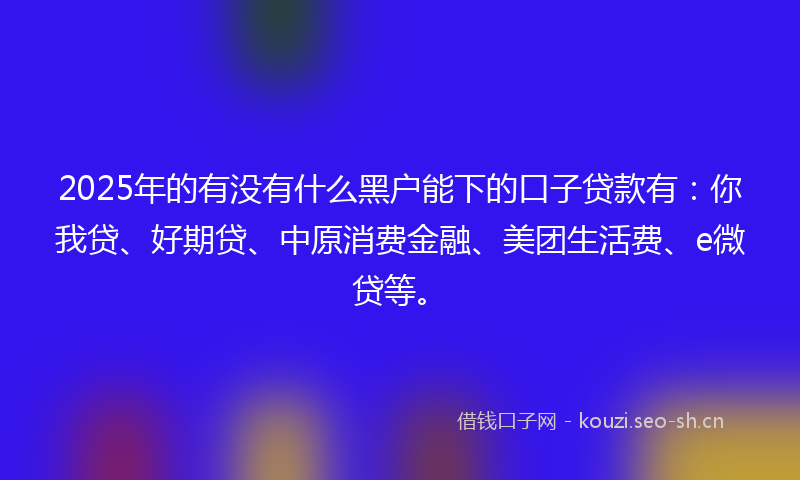 2025年的有没有什么黑户能下的口子贷款有：你我贷、好期贷、中原消费金融、美团生活费、e微贷等。