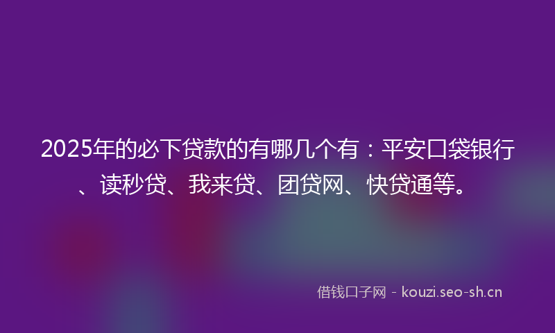 2025年的必下贷款的有哪几个有：平安口袋银行、读秒贷、我来贷、团贷网、快贷通等。