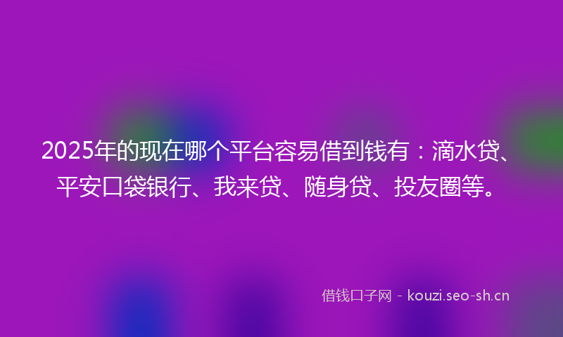 2025年的现在哪个平台容易借到钱有：滴水贷、平安口袋银行、我来贷、随身贷、投友圈等。