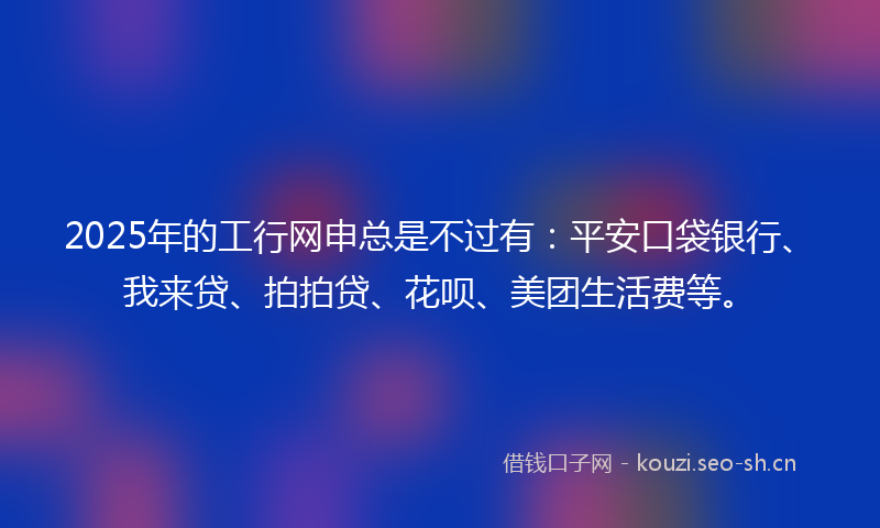 2025年的工行网申总是不过有：平安口袋银行、我来贷、拍拍贷、花呗、美团生活费等。