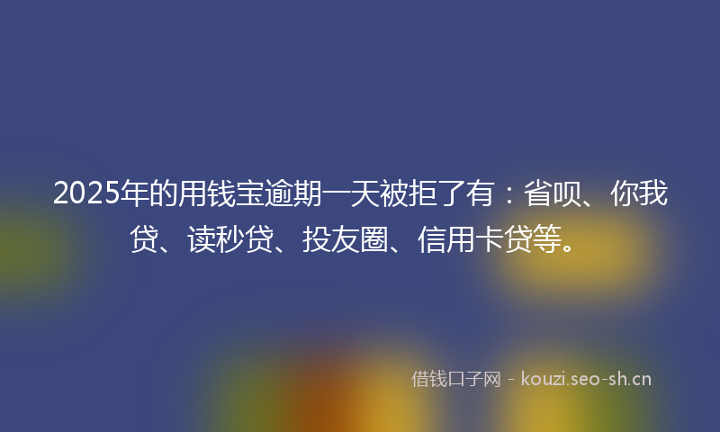 2025年的用钱宝逾期一天被拒了有：省呗、你我贷、读秒贷、投友圈、信用卡贷等。