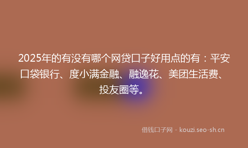 2025年的有没有哪个网贷口子好用点的有：平安口袋银行、度小满金融、融逸花、美团生活费、投友圈等。