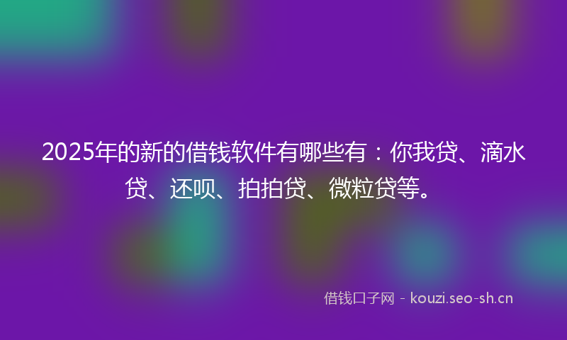 2025年的新的借钱软件有哪些有:你我贷、滴水贷、还呗、拍拍贷、微粒贷等。