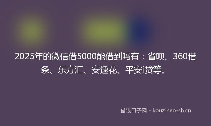 2025年的微信借5000能借到吗有：省呗、360借条、东方汇、安逸花、平安i贷等。