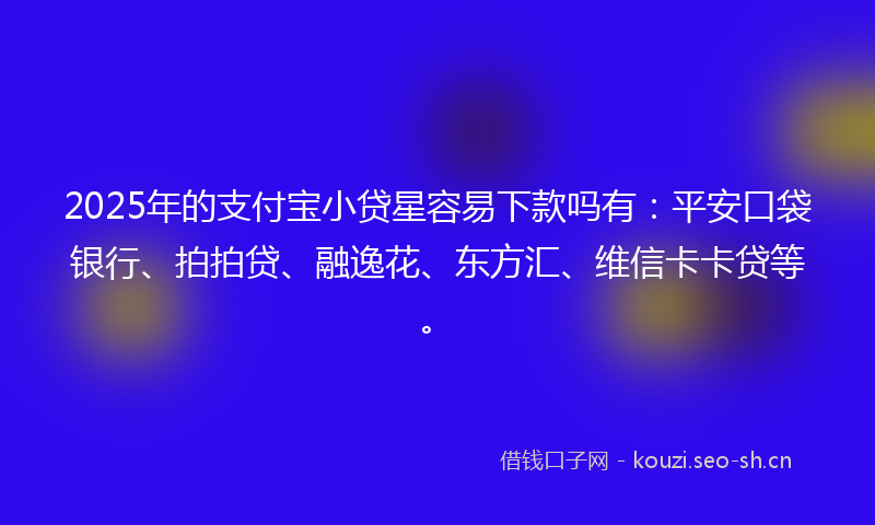 2025年的支付宝小贷星容易下款吗有:平安口袋银行、拍拍贷、融逸花、东方汇、维信卡卡贷等。