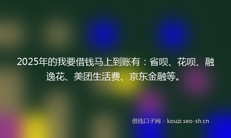 2025年的我要借钱马上到账有:省呗、花呗、融逸花、美团生活费、京东金融等。