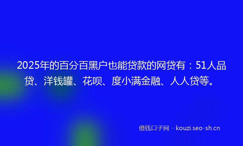 2025年的百分百黑户也能贷款的网贷有：51人品贷、洋钱罐、花呗、度小满金融、人人贷等。