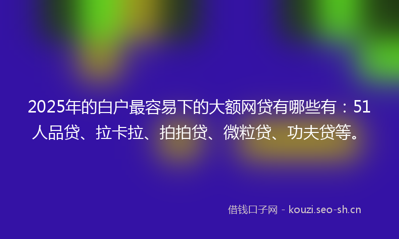 2025年的白户最容易下的大额网贷有哪些有：51人品贷、拉卡拉、拍拍贷、微粒贷、功夫贷等。