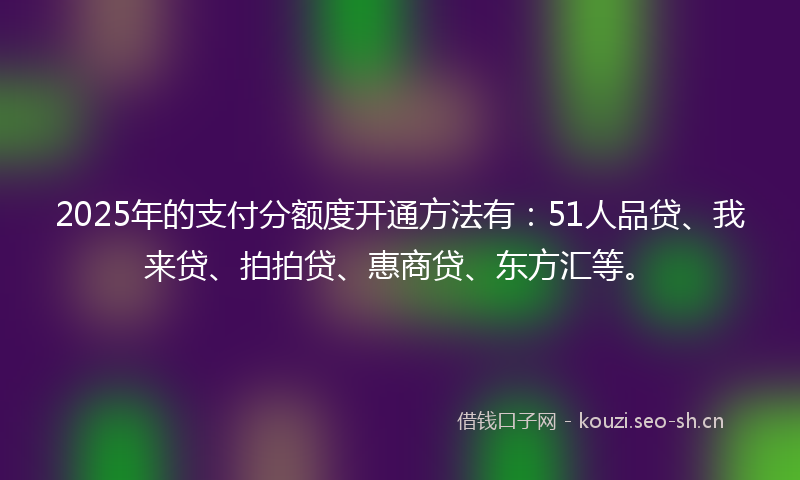 2025年的支付分额度开通方法有：51人品贷、我来贷、拍拍贷、惠商贷、东方汇等。