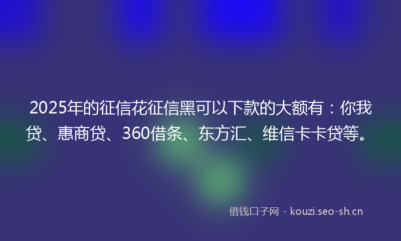 2025年的征信花征信黑可以下款的大额有:你我贷、惠商贷、360借条、东方汇、维信卡卡贷等。