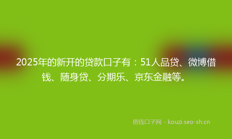 2025年的新开的贷款口子有：51人品贷、微博借钱、随身贷、分期乐、京东金融等。