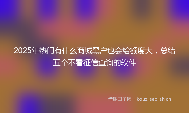2025年热门有什么商城黑户也会给额度大，总结五个不看征信查询的软件