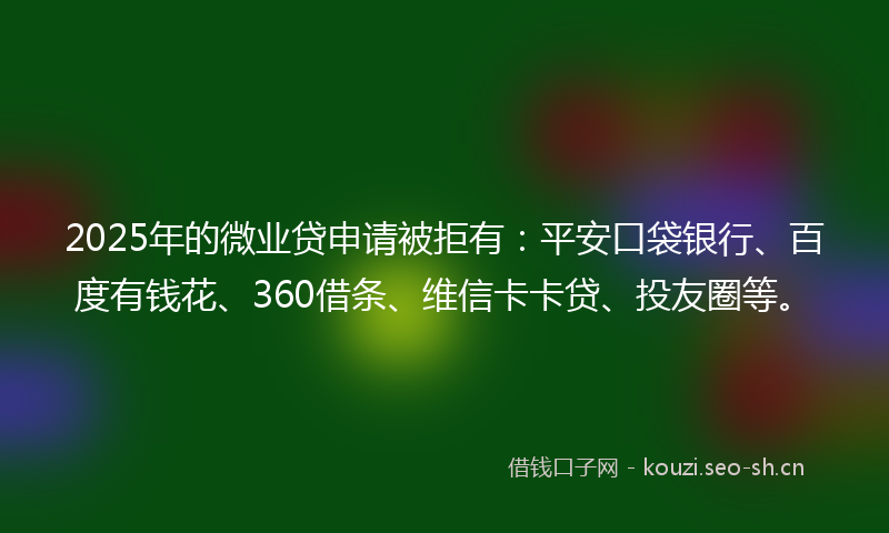 2025年的微业贷申请被拒有：平安口袋银行、百度有钱花、360借条、维信卡卡贷、投友圈等。