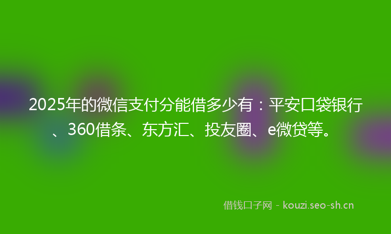 2025年的微信支付分能借多少有：平安口袋银行、360借条、东方汇、投友圈、e微贷等。