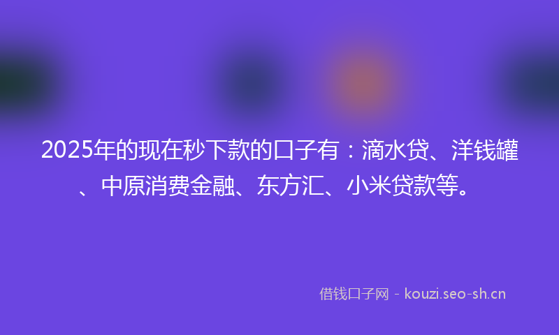 2025年的现在秒下款的口子有：滴水贷、洋钱罐、中原消费金融、东方汇、小米贷款等。