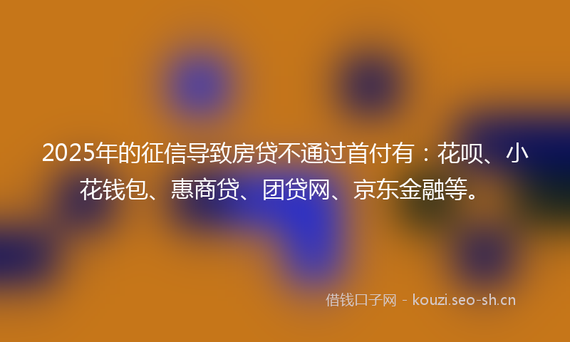 2025年的征信导致房贷不通过首付有：花呗、小花钱包、惠商贷、团贷网、京东金融等。