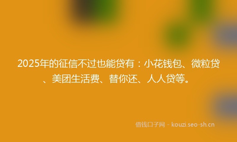 2025年的征信不过也能贷有：小花钱包、微粒贷、美团生活费、替你还、人人贷等。