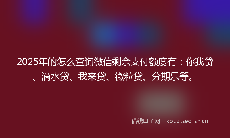 2025年的怎么查询微信剩余支付额度有：你我贷、滴水贷、我来贷、微粒贷、分期乐等。