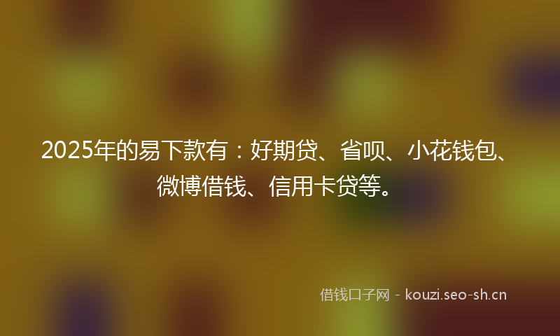 2025年的易下款有:好期贷、省呗、小花钱包、微博借钱、信用卡贷等。