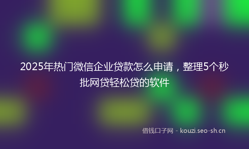 2025年热门微信企业贷款怎么申请，整理5个秒批网贷轻松贷的软件