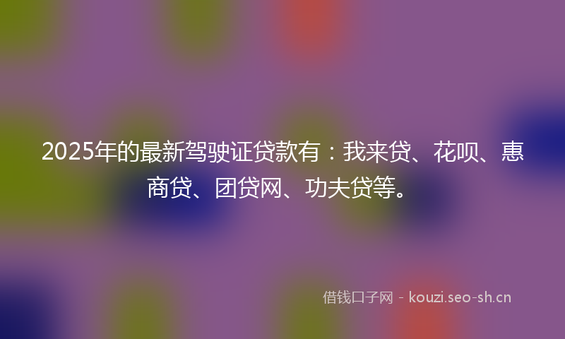 2025年的最新驾驶证贷款有：我来贷、花呗、惠商贷、团贷网、功夫贷等。