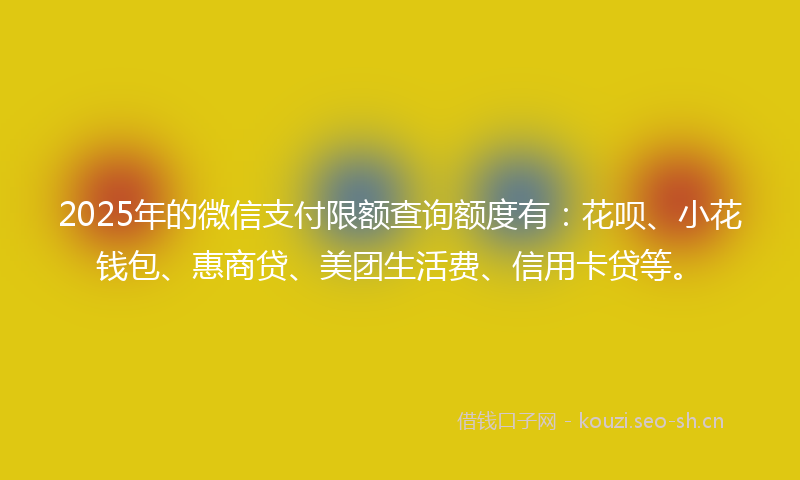 2025年的微信支付限额查询额度有：花呗、小花钱包、惠商贷、美团生活费、信用卡贷等。