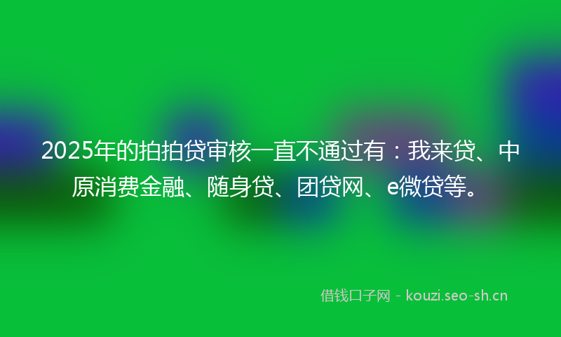 2025年的拍拍贷审核一直不通过有：我来贷、中原消费金融、随身贷、团贷网、e微贷等。