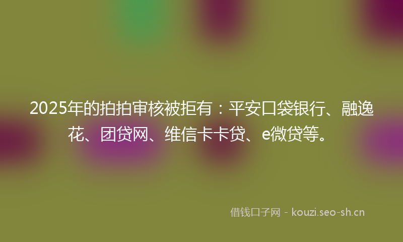 2025年的拍拍审核被拒有：平安口袋银行、融逸花、团贷网、维信卡卡贷、e微贷等。