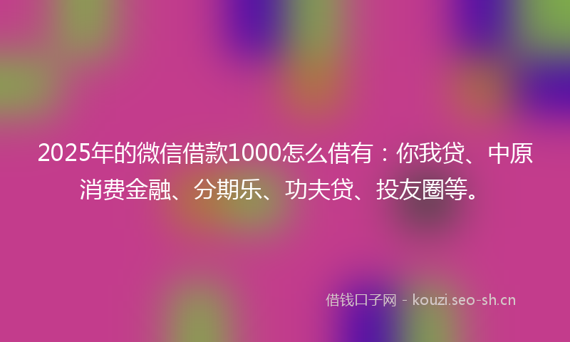 2025年的微信借款1000怎么借有:你我贷、中原消费金融、分期乐、功夫贷、投友圈等。