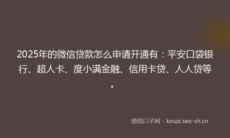 2025年的微信贷款怎么申请开通有：平安口袋银行、超人卡、度小满金融、信用卡贷、人人贷等。