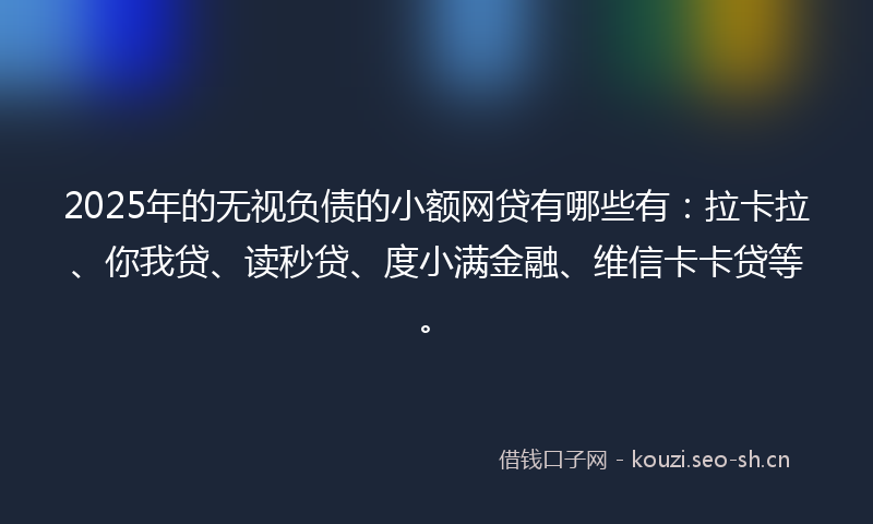 2025年的无视负债的小额网贷有哪些有:拉卡拉、你我贷、读秒贷、度小满金融、维信卡卡贷等。