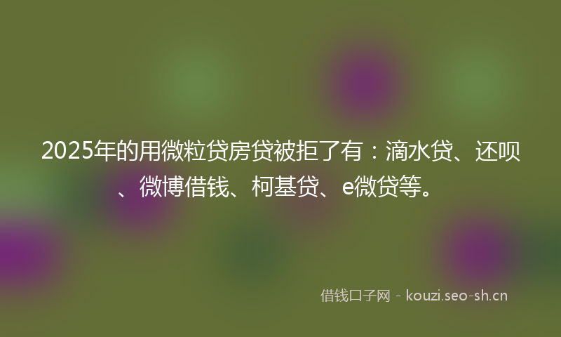 2025年的用微粒贷房贷被拒了有：滴水贷、还呗、微博借钱、柯基贷、e微贷等。
