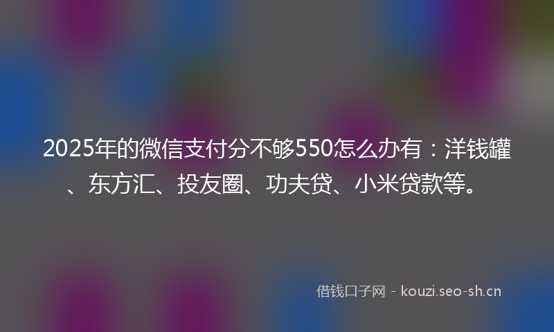 2025年的微信支付分不够550怎么办有：洋钱罐、东方汇、投友圈、功夫贷、小米贷款等。