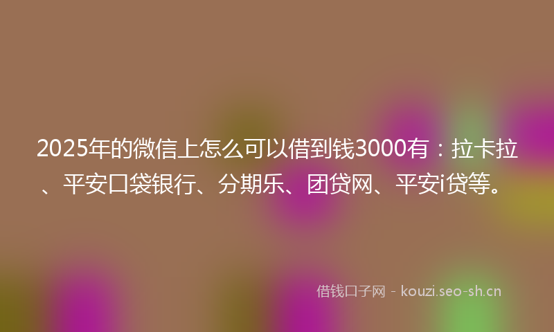 2025年的微信上怎么可以借到钱3000有：拉卡拉、平安口袋银行、分期乐、团贷网、平安i贷等。